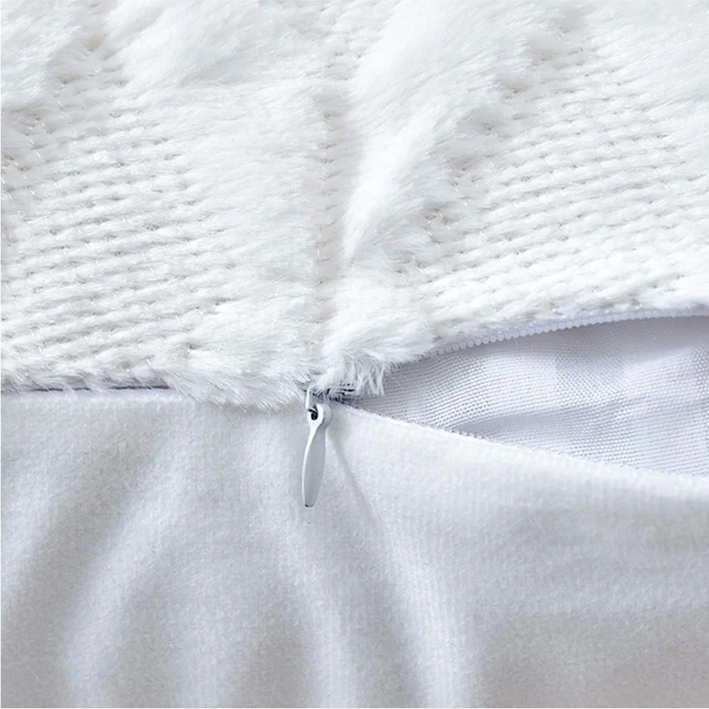 White Ivory Farmhouse Pillow Cover Furry Faux Luxury Soft Warm Pillow Case Set